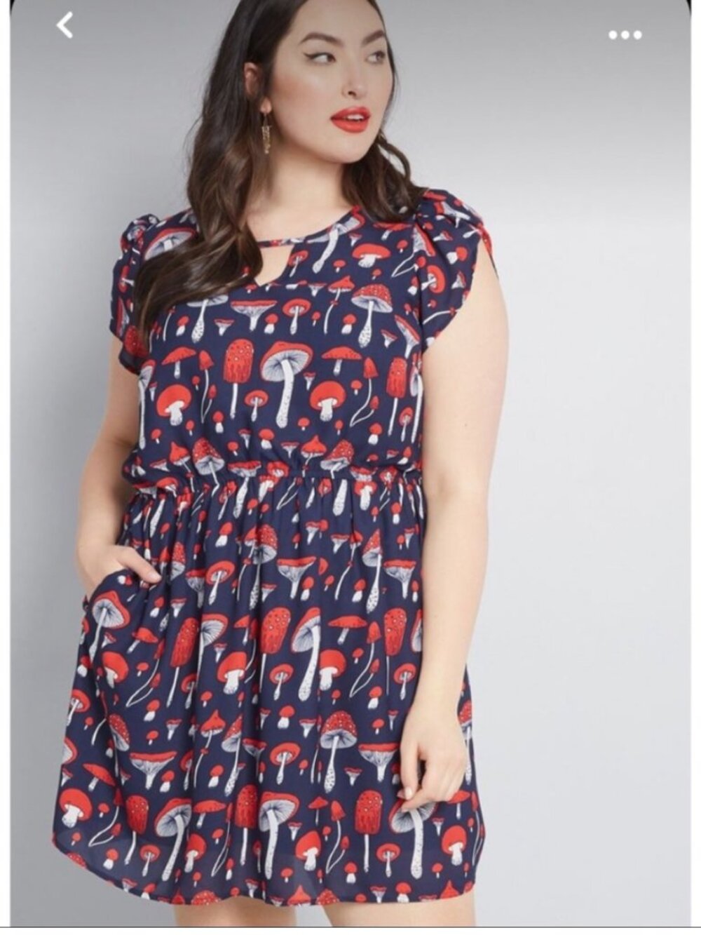 ModCloth Mushroom Print Dress 2X Plus Navy Pockets Whimsy Whimsigoth Cottage